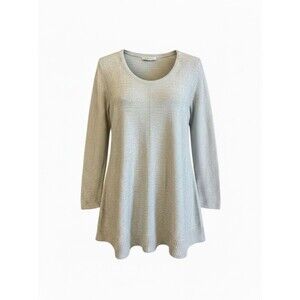 Eileen Fisher Sweater Gray Linen Knit Top Scoop Neck Minimalist Open Medium